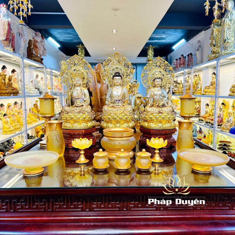 Tượng Phật A Di Đà Ngồi Đài Sen Lá Đề Bột Đá Cẩm Thạch Màu Thiên Thanh | Nhiều Kích Thước
