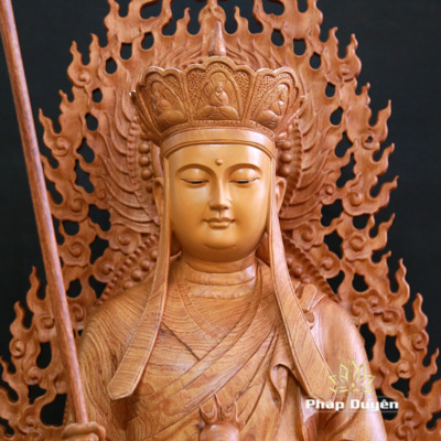 Alternative view of Tượng Bồ Tát Địa Tạng Gỗ Hương, Cao 1.2m (Bao Gồm Lá Đề 1.4m)