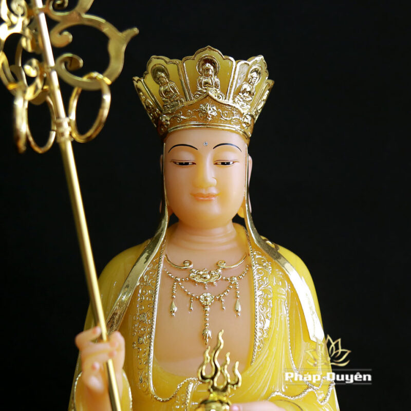 Tượng Địa Tạng Bồ Tát Bằng Bột Đá Màu Thạch Anh Viền Vàng, Cao 48cm - Ảnh 2