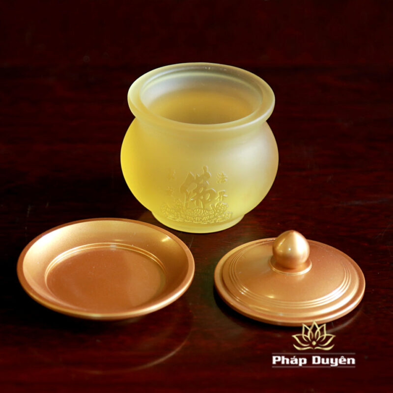 Chén Lưu Ly Chữ Phật Nổi Đế Đồng Vàng - Ảnh 3