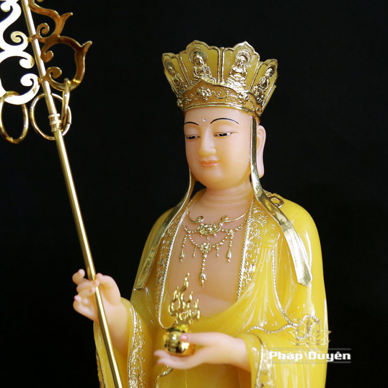 Tượng Địa Tạng Bồ Tát Bằng Bột Đá Màu Thạch Anh Viền Vàng, Cao 48cm - Ảnh 3