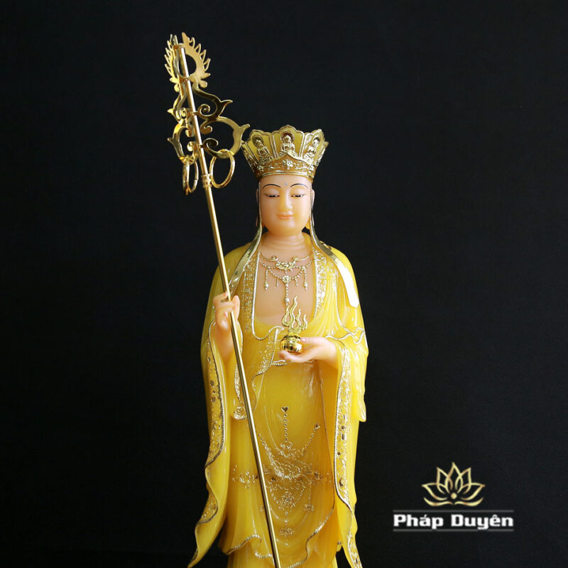 Tượng Địa Tạng Bồ Tát Bằng Bột Đá Màu Thạch Anh Viền Vàng, Cao 48cm - Ảnh 4