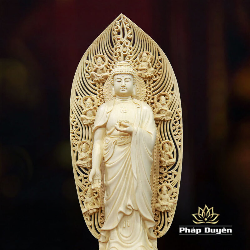 Tượng A Di Đà Phật Bằng Gỗ Bách, Cao 43cm - Ảnh 4