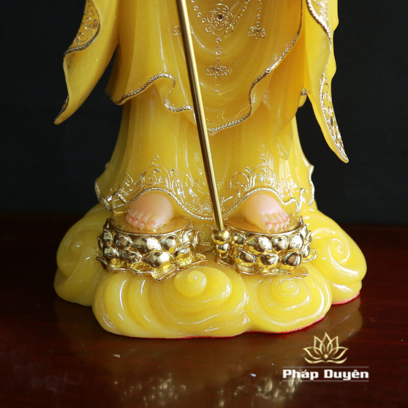 Tượng Địa Tạng Bồ Tát Bằng Bột Đá Màu Thạch Anh Viền Vàng, Cao 48cm - Ảnh 5