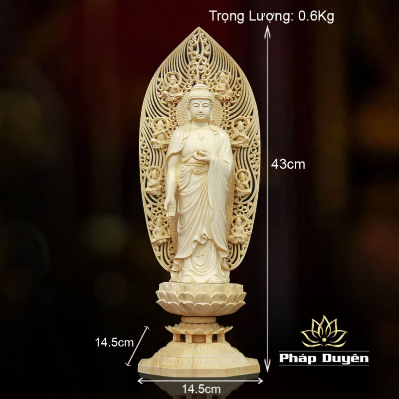 Tượng A Di Đà Phật Bằng Gỗ Bách, Cao 43cm - Ảnh 6