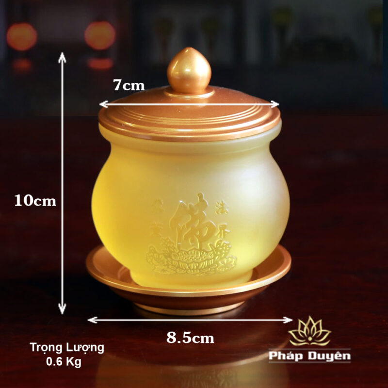 Chén Lưu Ly Chữ Phật Nổi Đế Đồng Vàng - Ảnh 4