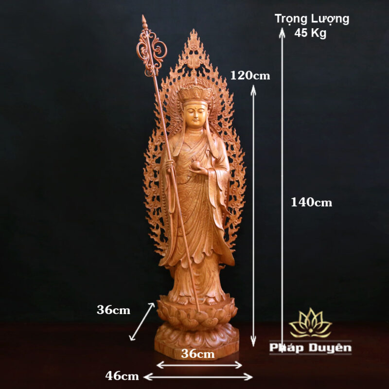 Tượng Bồ Tát Địa Tạng Gỗ Hương, Cao 1.2m (Bao Gồm Lá Đề 1.4m) - Ảnh 6