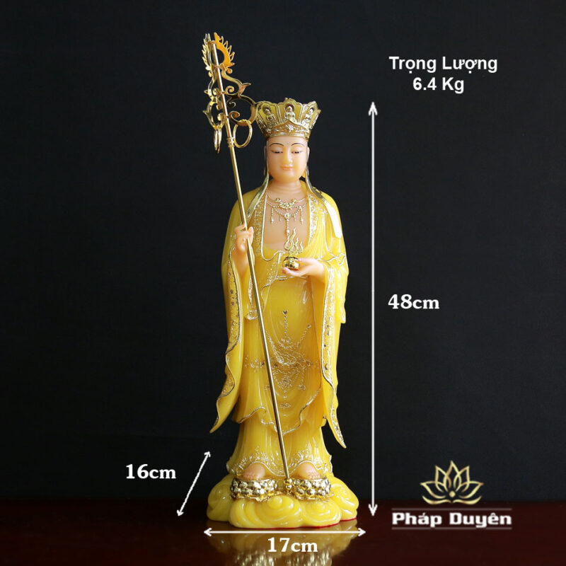 Tượng Địa Tạng Bồ Tát Bằng Bột Đá Màu Thạch Anh Viền Vàng, Cao 48cm - Ảnh 6