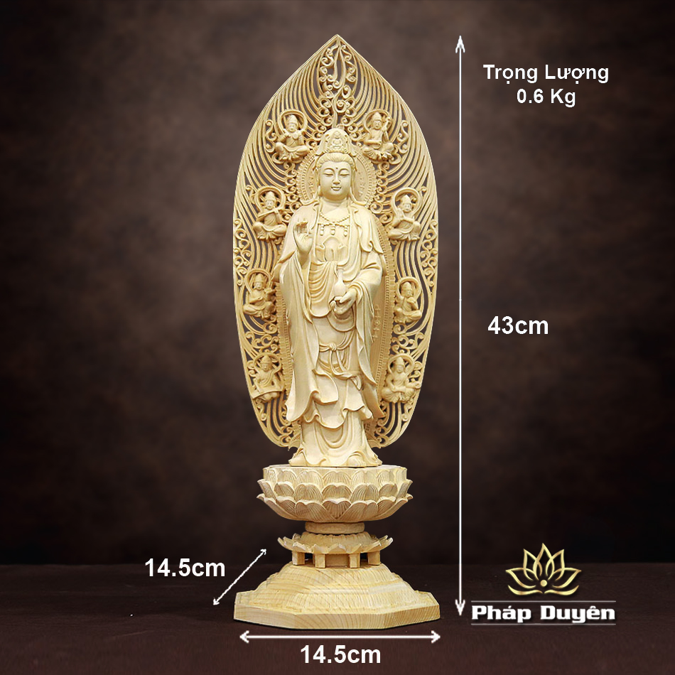 Tượng Quán Thế Âm Gỗ Bách, Cao 43cm - ảnh 12