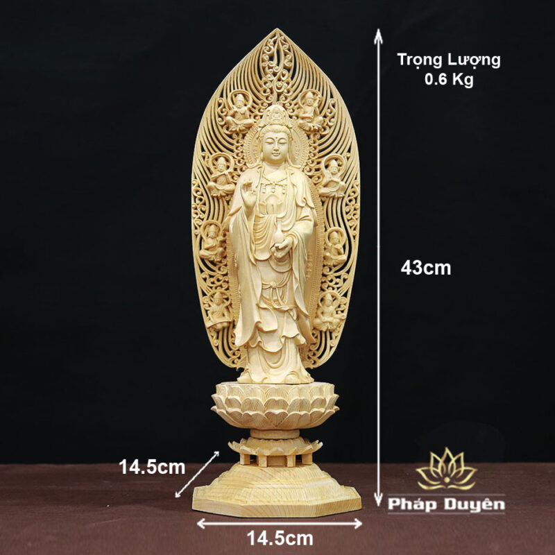 Tượng Quán Thế Âm Gỗ Bách, Cao 43cm - Ảnh 6