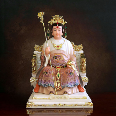 Tượng Vương Mẫu Nương Nương (Diêu Trì) Ngồi Ngai Rồng, Bằng Bột Đá Dát Vàng Vẽ Gấm, Cao 40cm, 48cm, 66cm