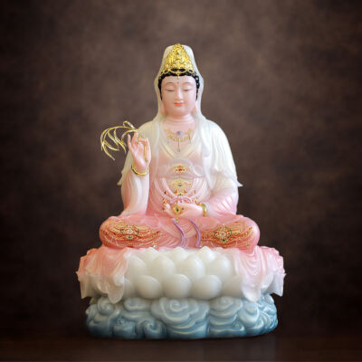 Tượng Quan Âm Bằng Bột Đá, Ngồi Cổ Văn Sơn Hồng Phú Quý, Cao 40-128cm