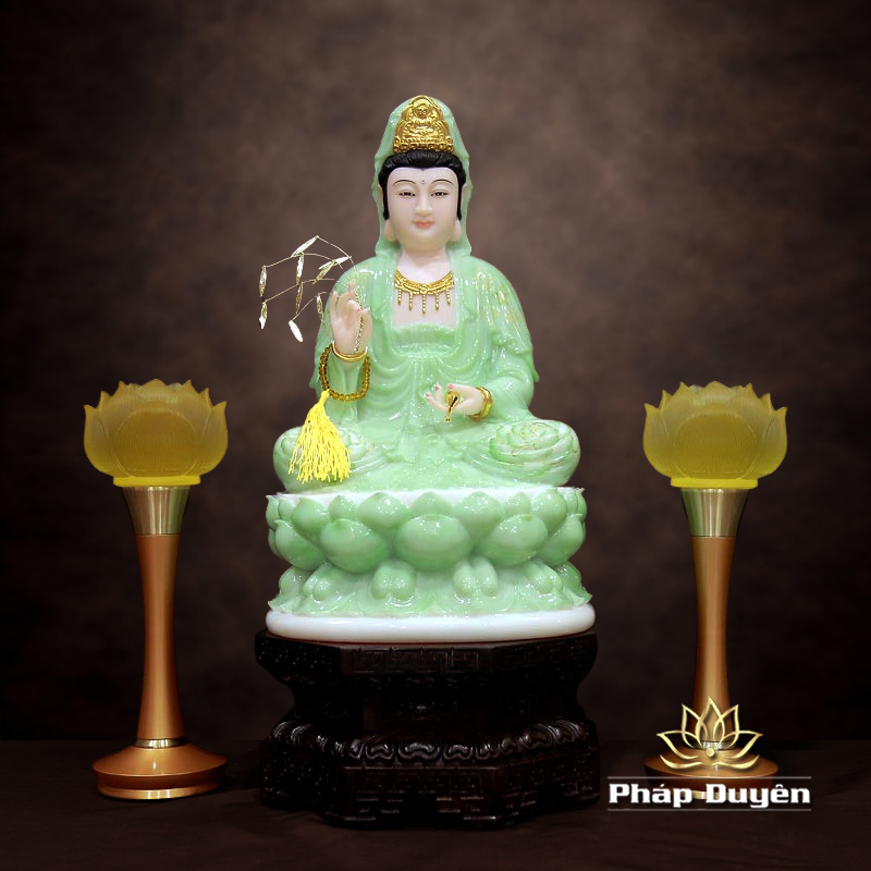Tượng Ngài Quan Âm Ngồi, Bột Đá Xanh Ngọc Hoa 3D, Cao 30cm, 40cm - ảnh 5