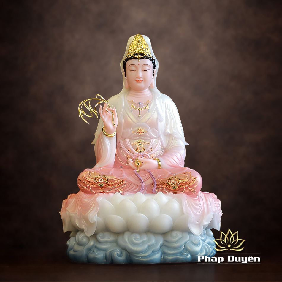 Tượng Quan Âm Bằng Bột Đá, Ngồi Cổ Văn Sơn Hồng Phú Quý, Cao 40-128cm - ảnh 11