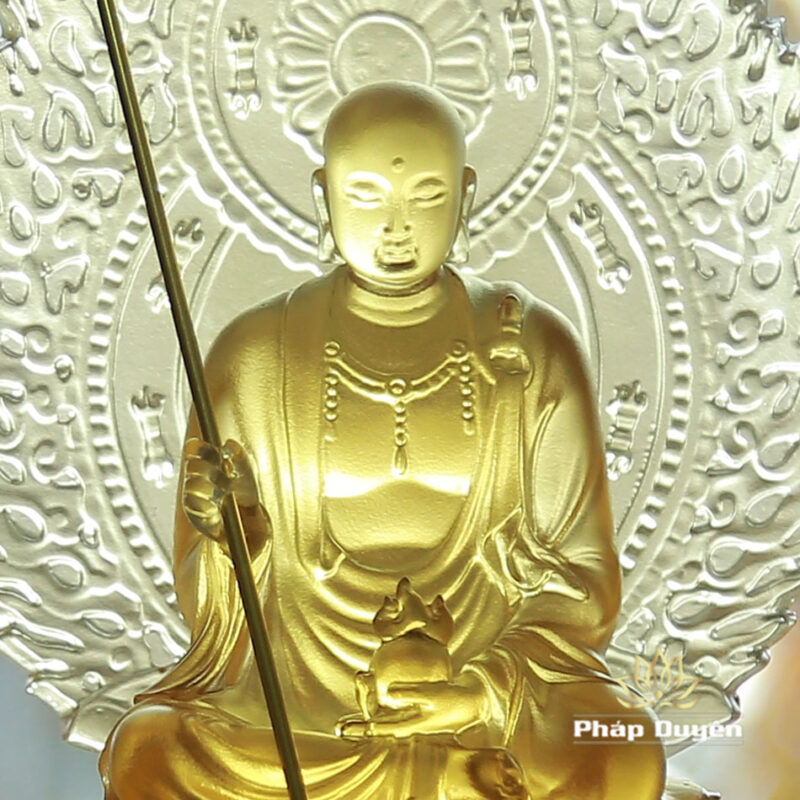 Tượng Địa Tạng Bằng Lưu Ly Màu Vàng, Có Lá Đề, Cao 21cm - Ảnh 2