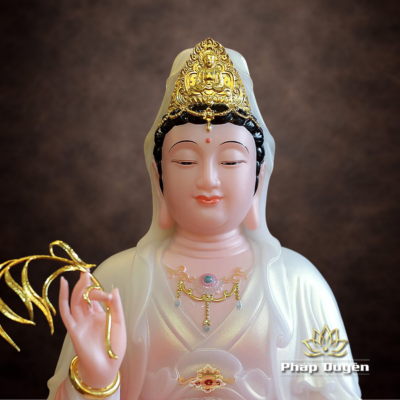 Ảnh chi tiết của Tượng Quan Âm Bằng Bột Đá, Ngồi Cổ Văn Sơn Hồng Phú Quý, Cao 40-128cm