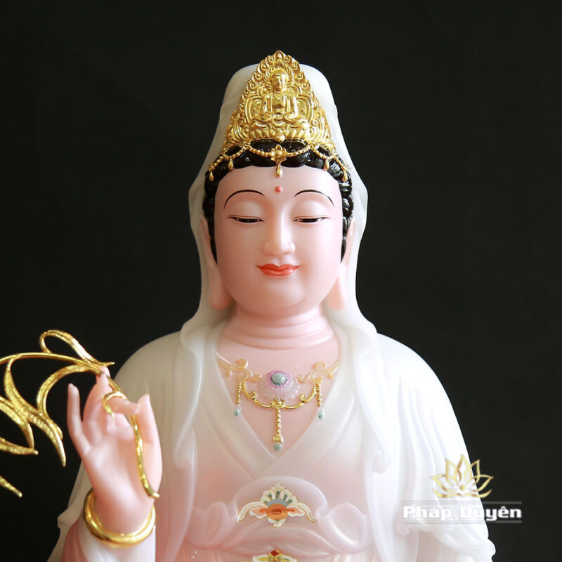 Tượng Bồ Tát Quán Thế Âm Ngồi Đài Sen, Sơn Phú Quý, Cao 48cm - Ảnh 2