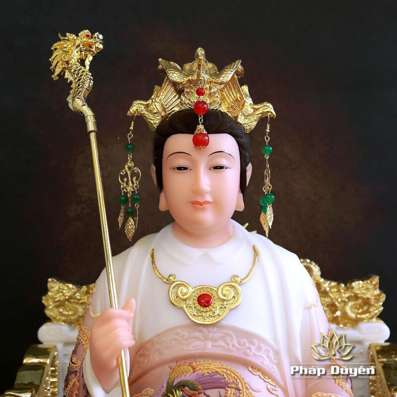 Tượng Vương Mẫu Nương Nương (Diêu Trì) Ngồi Ngai Rồng, Bằng Bột Đá Dát Vàng Vẽ Gấm, Cao 40cm, 48cm, 66cm - Ảnh 2
