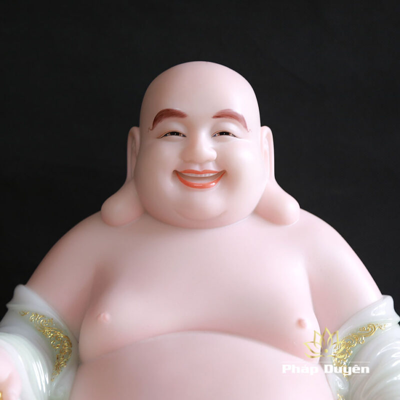 Tượng Di Lặc Ngồi Đế Cổ Văn Bằng Bột Đá Thiên Thanh, Cao 48cm - Ảnh 2