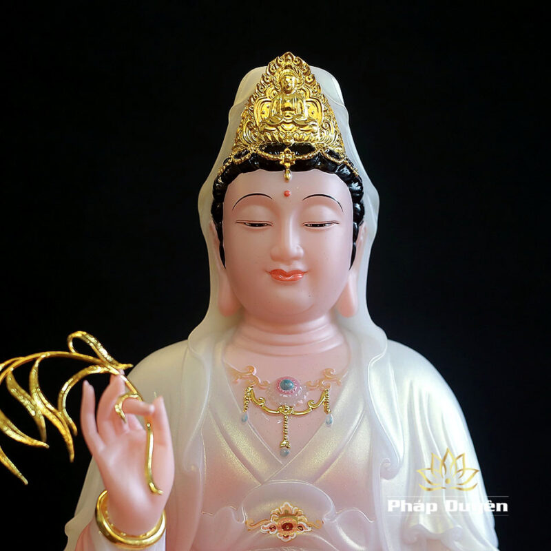 Tượng Quan Âm Bằng Bột Đá, Ngồi Cổ Văn Sơn Hồng Phú Quý, Cao 40cm - Ảnh 2