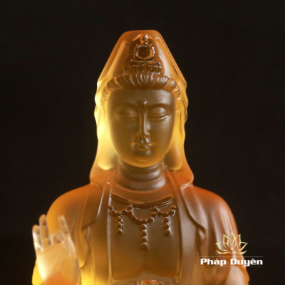 Alternative view of Tượng Quan Âm Bằng Lưu Ly, Mầu Vàng, Để Xe Hơi, Để Bàn Làm Việc, Cao 13cm