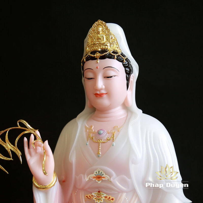 Tượng Bồ Tát Quán Thế Âm Ngồi Đài Sen, Sơn Phú Quý, Cao 48cm - Ảnh 3