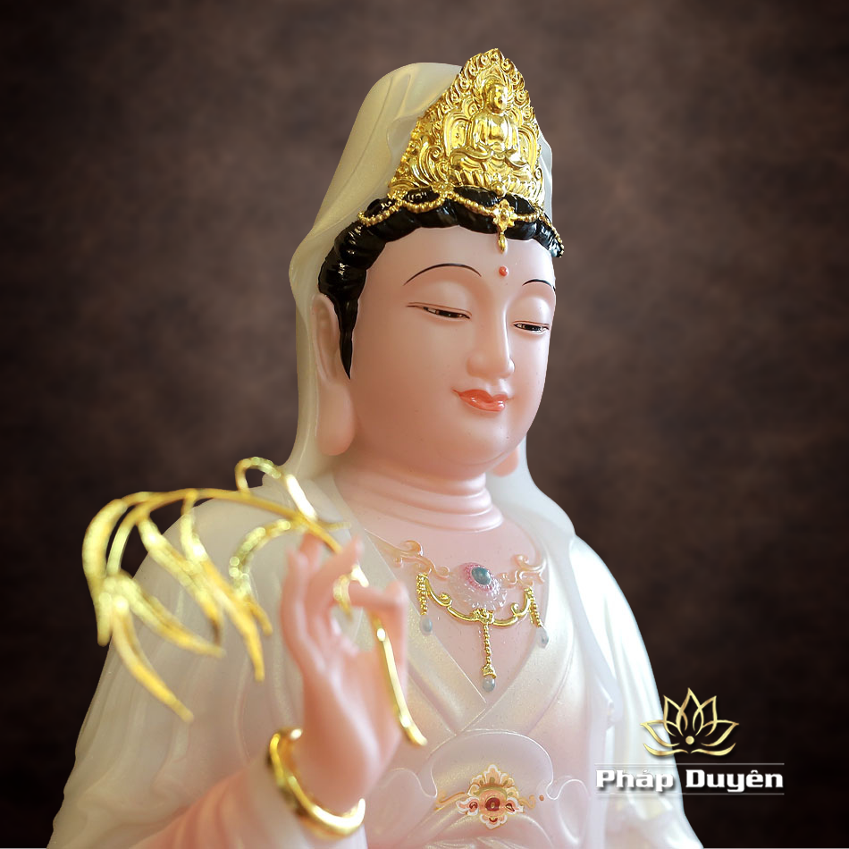Tượng Quan Âm Bằng Bột Đá, Ngồi Cổ Văn Sơn Hồng Phú Quý, Cao 40-128cm - ảnh 13