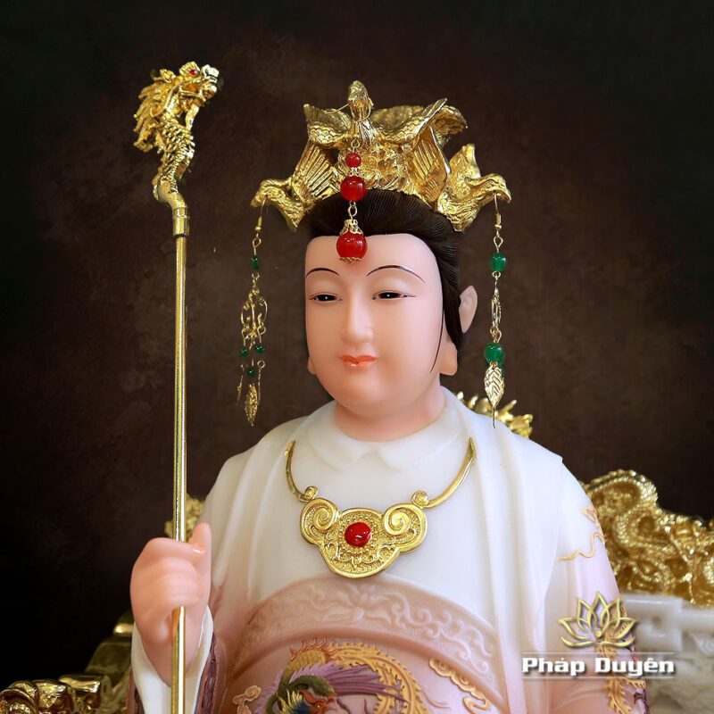Tượng Vương Mẫu Nương Nương (Diêu Trì) Ngồi Ngai Rồng, Bằng Bột Đá Dát Vàng Vẽ Gấm, Cao 40cm, 48cm, 66cm - Ảnh 3