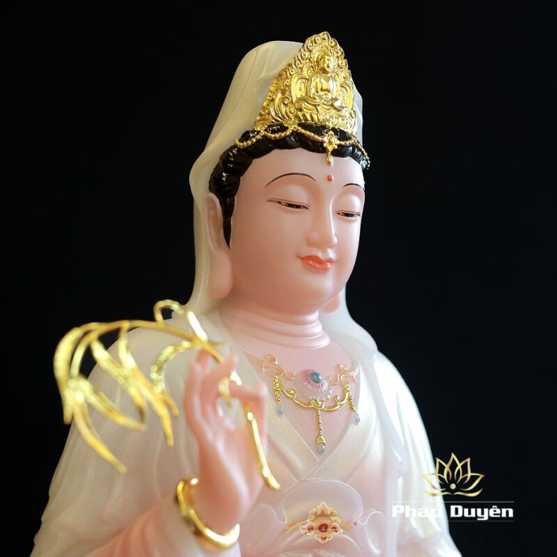 Tượng Quan Âm Bằng Bột Đá, Ngồi Cổ Văn Sơn Hồng Phú Quý, Cao 40cm - Ảnh 3
