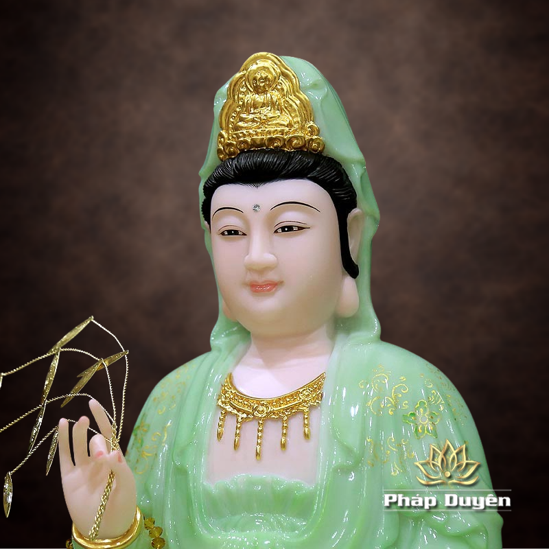 Tượng Ngài Quan Âm Ngồi, Bột Đá Xanh Ngọc Hoa 3D, Cao 30cm, 40cm - ảnh 7