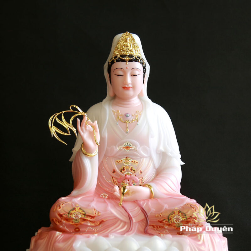 Tượng Bồ Tát Quán Thế Âm Ngồi Đài Sen, Sơn Phú Quý, Cao 48cm - Ảnh 4