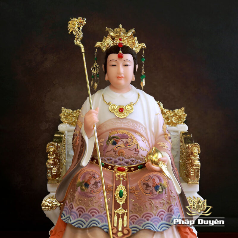 Tượng Vương Mẫu Nương Nương (Diêu Trì) Ngồi Ngai Rồng, Bằng Bột Đá Dát Vàng Vẽ Gấm, Cao 40cm, 48cm, 66cm - Ảnh 4