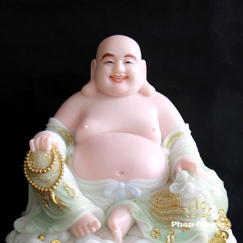 Tượng Di Lặc Ngồi Đế Cổ Văn Bằng Bột Đá Thiên Thanh, Cao 48cm - Ảnh 4
