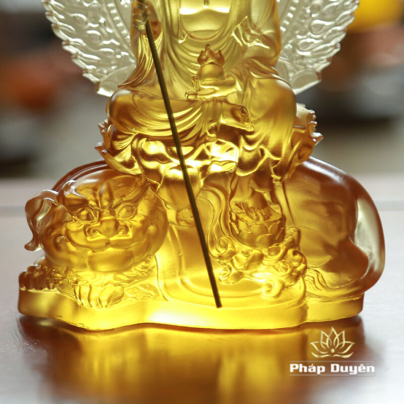 Tượng Địa Tạng Bằng Lưu Ly Màu Vàng, Có Lá Đề, Cao 21cm - Ảnh 5