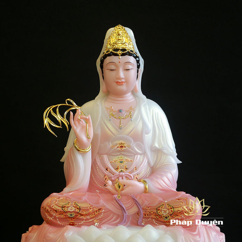 Tượng Quan Âm Bằng Bột Đá, Ngồi Cổ Văn Sơn Hồng Phú Quý, Cao 40cm - Ảnh 4