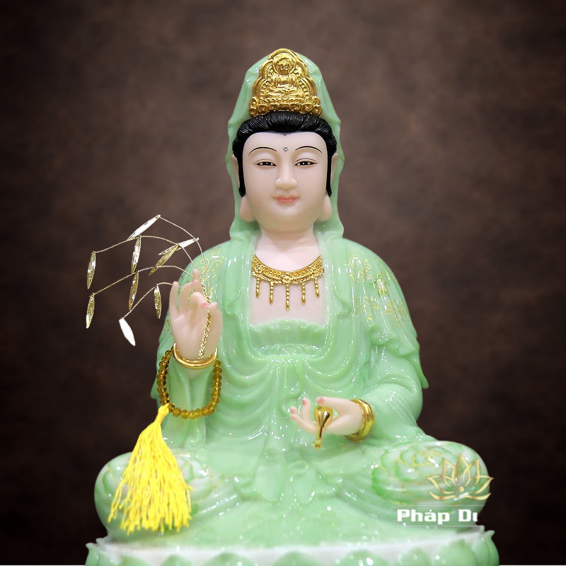 Tượng Ngài Quan Âm Ngồi, Bột Đá Xanh Ngọc Hoa 3D, Cao 30cm, 40cm - ảnh 8