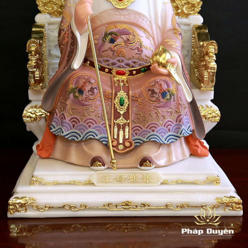 Tượng Vương Mẫu Nương Nương (Diêu Trì) Ngồi Ngai Rồng, Bằng Bột Đá Dát Vàng Vẽ Gấm, Cao 40cm, 48cm, 66cm - Ảnh 5
