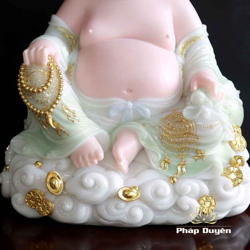 Tượng Di Lặc Ngồi Đế Cổ Văn Bằng Bột Đá Thiên Thanh, Cao 48cm - Ảnh 5