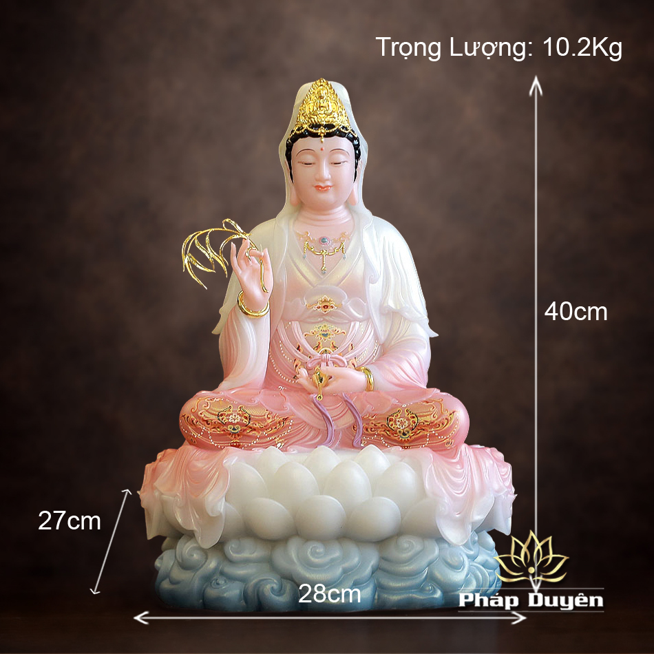 Tượng Quan Âm Bằng Bột Đá, Ngồi Cổ Văn Sơn Hồng Phú Quý, Cao 40-128cm - ảnh 16