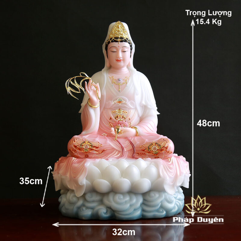 Tượng Bồ Tát Quán Thế Âm Ngồi Đài Sen, Sơn Phú Quý, Cao 48cm - Ảnh 6