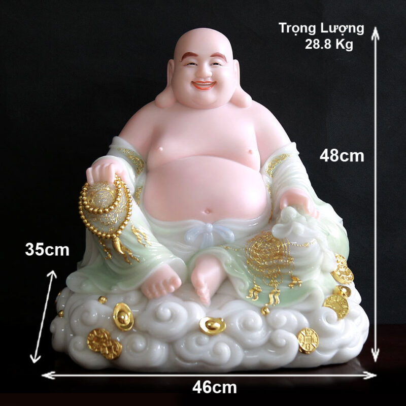 Tượng Di Lặc Ngồi Đế Cổ Văn Bằng Bột Đá Thiên Thanh, Cao 48cm - Ảnh 6
