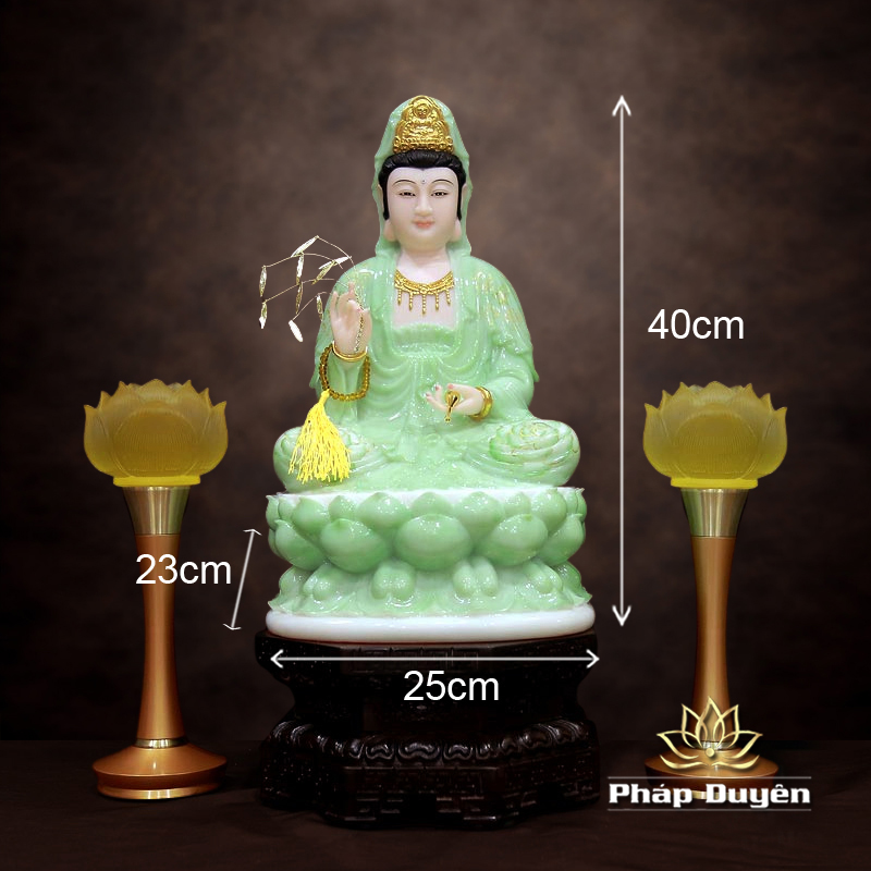 Tượng Ngài Quan Âm Ngồi, Bột Đá Xanh Ngọc Hoa 3D, Cao 30cm, 40cm - ảnh 10