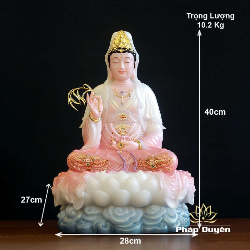 Tượng Quan Âm Bằng Bột Đá, Ngồi Cổ Văn Sơn Hồng Phú Quý, Cao 40cm - Ảnh 6