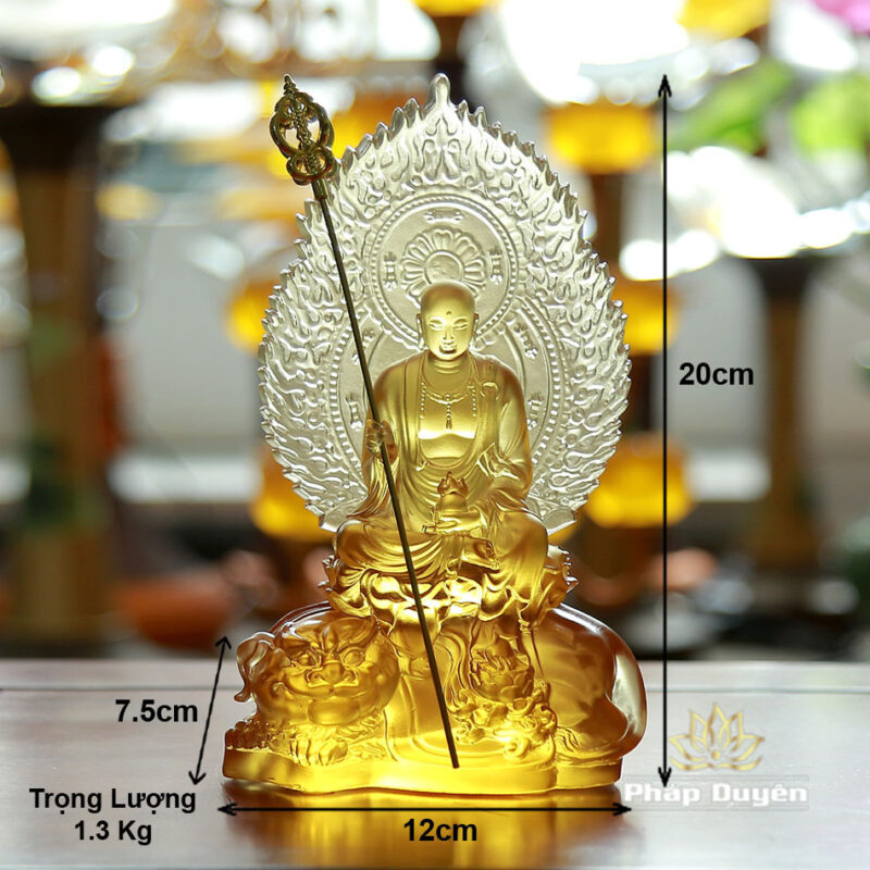 Tượng Địa Tạng Bằng Lưu Ly Màu Vàng, Có Lá Đề, Cao 21cm - Ảnh 6