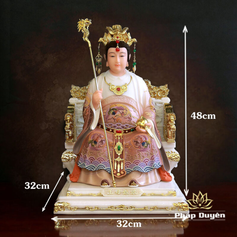 Tượng Vương Mẫu Nương Nương (Diêu Trì) Ngồi Ngai Rồng, Bằng Bột Đá Dát Vàng Vẽ Gấm, Cao 40cm, 48cm, 66cm - Ảnh 6
