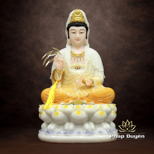 Tượng Quan Âm Ngồi Đài Sen Đế Ghi, Bằng Bột Đá, Cao 40cm - ảnh 10