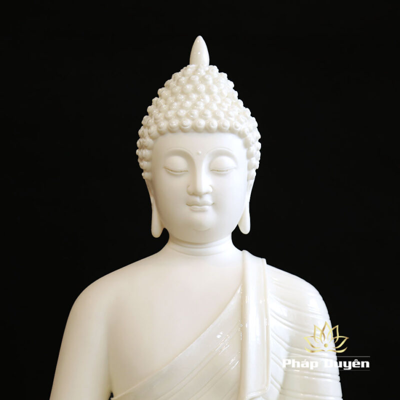 Tượng Phật Thích Ca Mâu Ni Ngồi Kiểu Thái Bằng Sứ Trắng, Cao 46cm - Ảnh 2
