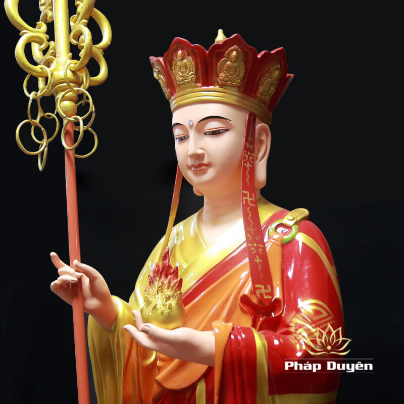 Tượng Địa Tạng Vương Áo Đỏ Đứng Đài Sen, Bằng Composit, Cao 1.4m - Ảnh 3
