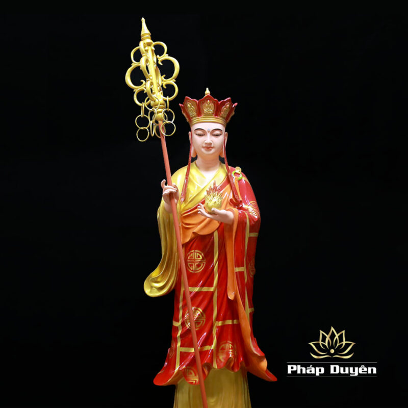 Tượng Địa Tạng Vương Áo Đỏ Đứng Đài Sen, Bằng Composit, Cao 1.4m - Ảnh 4