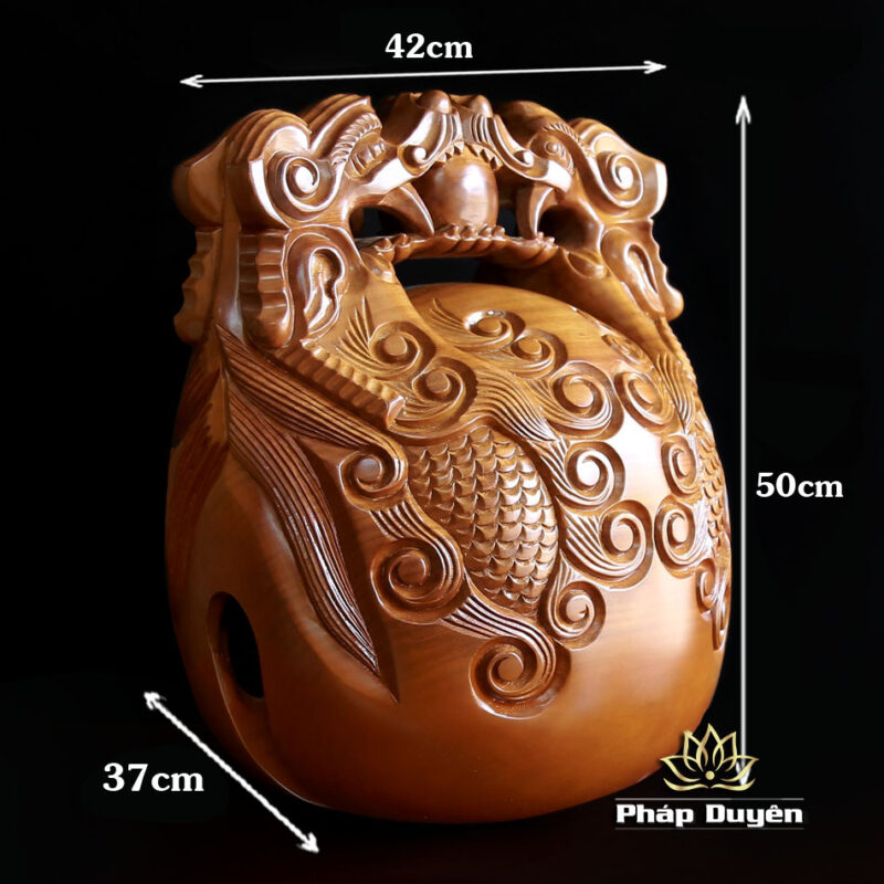 Bộ Chuông Đồng Đen Vân Vàng, Mõ Rồng Bằng Gỗ Bưởi Cao Cấp, Kích Thước 16inch, 18inch - Ảnh 5